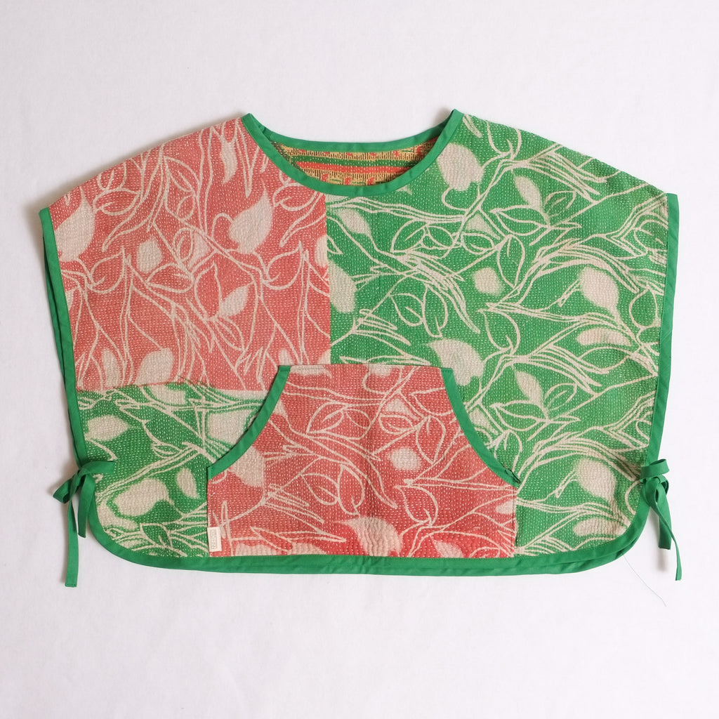 Mary Smock reversible kantha poncho green and clay vines