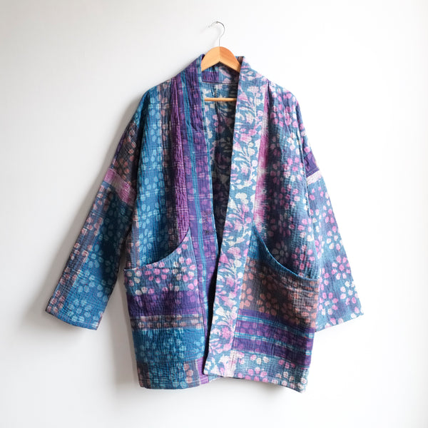 L Blue Purple Dot Flowers Norah Jacket LL021 – Otto Finn